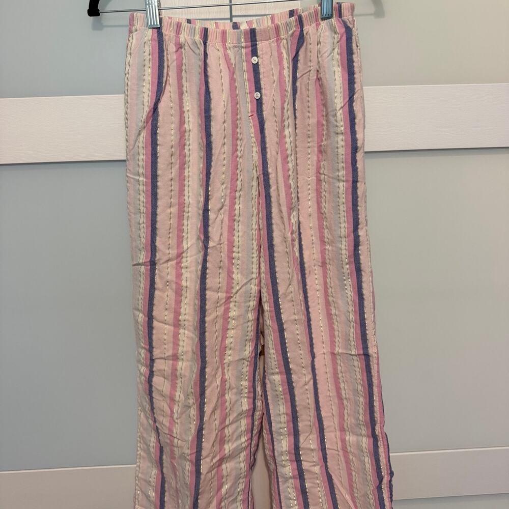 Aerie Womens XS Pajama Pants Pink Striped Gold Metallic Lounge Sleep Pants